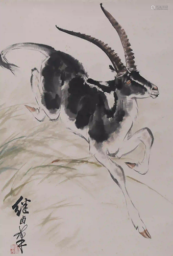 A Chinese Antelope Painting, Liu Jiyou Mark