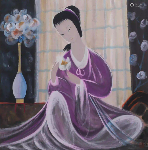 A Chinese Figure Painting, Lin Fengmian Mark