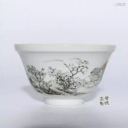 A Ink Colored Landscape Porcelain Bowl