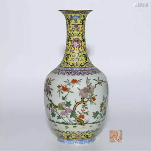 A Famille Rose Flower Porcelain Vase