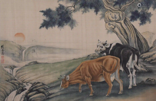 A Chinese Silk Scroll Painting, Liu Kuiling Mark