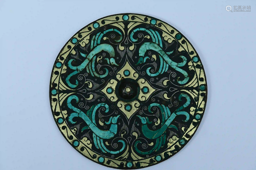 A Round Turquoise-inlaid Copper Mirror