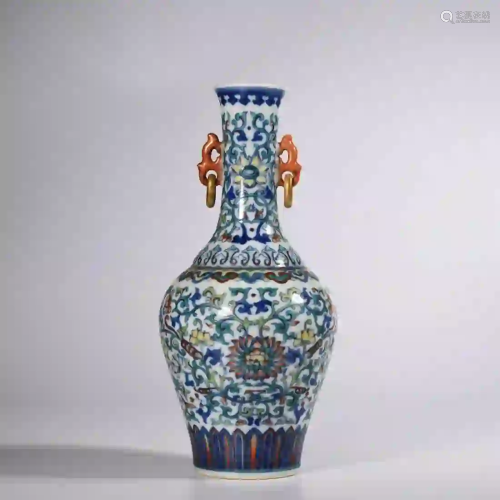 A Doucai Interlocking Flower Porcelain Loop-eared Vase
