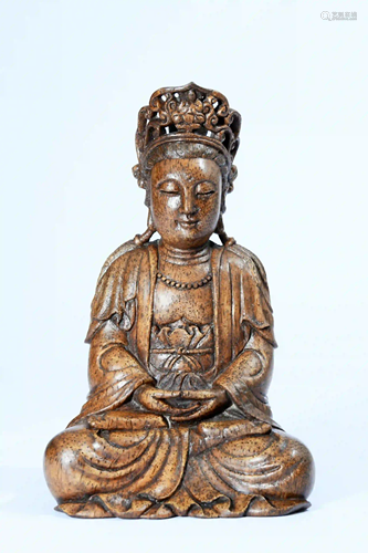 A Bamboo Carved Guanyin Statue