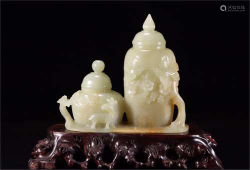 A Set of Chinese Carved Jade Vases