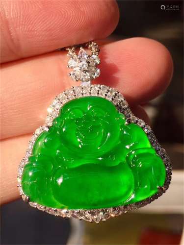 A Chinese Carved Jadeite Pendant (W/O Chain)