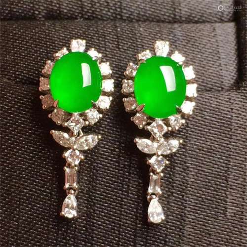 A Pair of Chinese Carved Jadeite Earrings