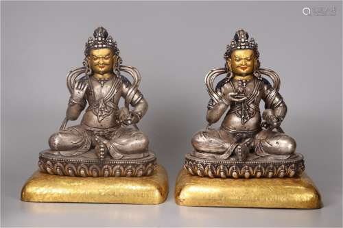 A Pair of Chinese Gilt Silver Figure of Buddha