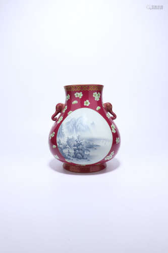 chinese famille rose porcelain pot with framed design