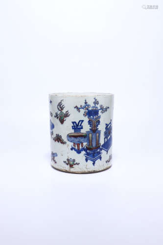 chinese blue and white doucai porcelain brush pot