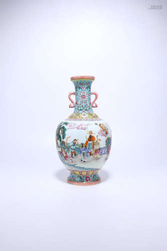 chinese famille rose porcelain binaural vase