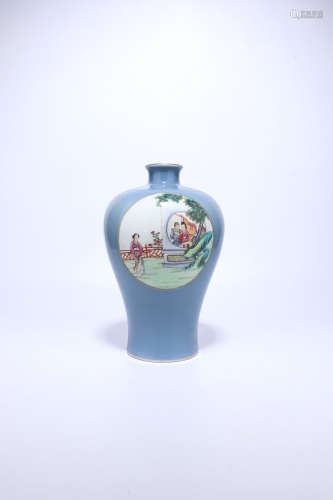 chinese blue glazed famille rose porcelain meiping