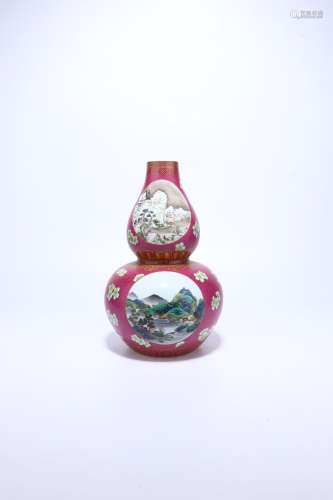 chinese red glazed famille rose porcelain gourd vase