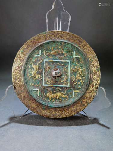 chinese gold-inlaid beast mirror
