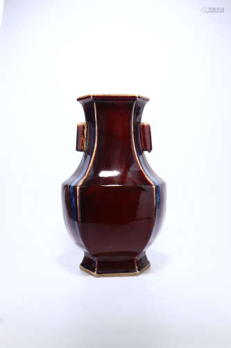 chinese flambe glazed porcelain hexagonal vase