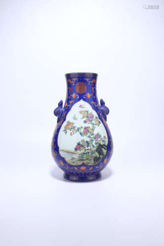 chinese blue glazed porcelain pot with framed design