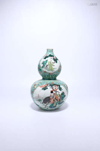 chinese blue and white wucai porcelain double gourd vase