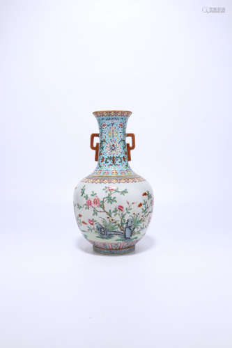 chinese famille rose porcelain binaural vase