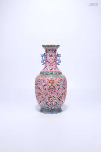 chinese famille rose porcelain binaural vase