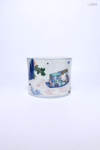 chinese blue and white wucai porcelain brush pot