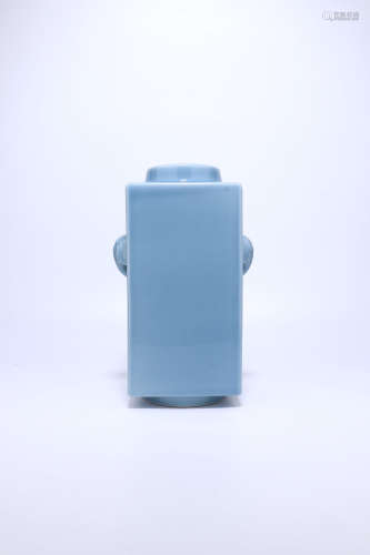chinese blue glazed square pot with elepant ear
