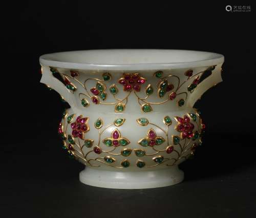 chinese jade cup inlaid with gems