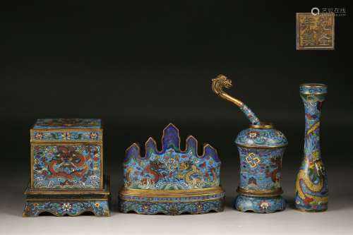 a set of chinese cloisonne scholar's studing wares