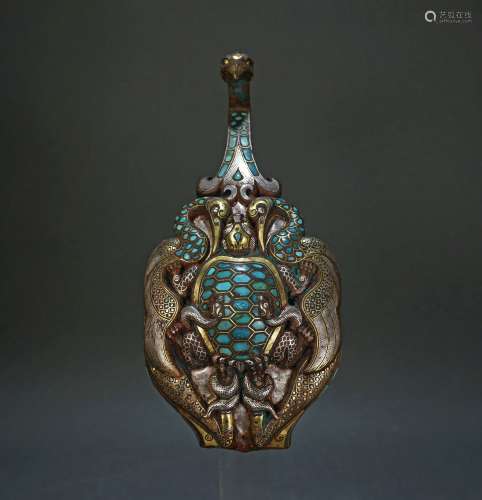 chinese belt hook inlaid with turquoise stone