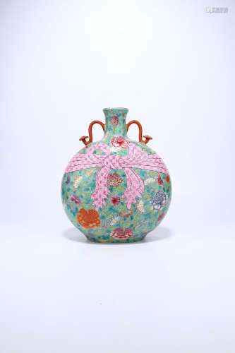 chinese famille rose porcelain binaural vase