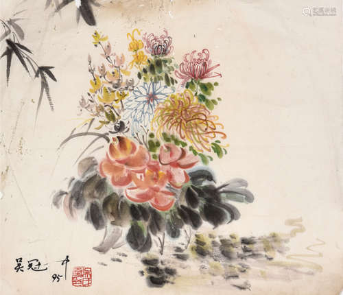 吴冠中款  花卉  画心