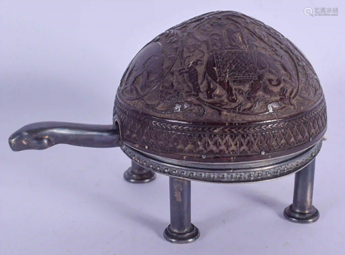 A VERY RARE 19TH CENTURY SILVER MOUNTED COCONUT SHELL