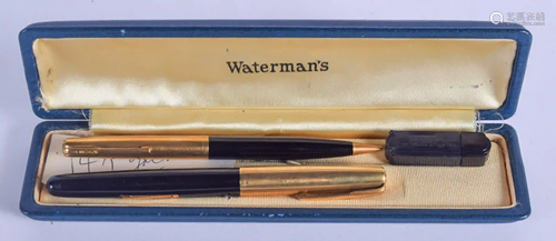 TWO 14CT GOLD MOUNTED WATERMANS PENS. (2)