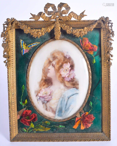 A 19TH CENTURY FRENCH ART NOUVEAU ENAMELLED PORTRAIT