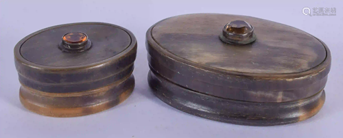 TWO ANTIQUE SCOTTISH HORN SNUFF BOXES. Largest 7 cm x 3