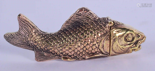 A BRASS FISH VESTA CASE. 7 cm wide.