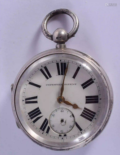 AN ANTIQUE SILVER POCKET WATCH. 5.5 cm diameter.