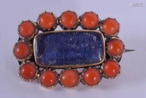 A VICTORIAN GOLD AND CORAL MOURNING BROOCH. 2.5 c…