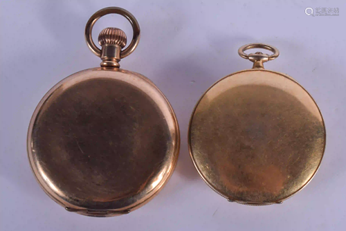 TWO YELLOW METAL POCKET WATCHES. Largest 5 cm diameter.