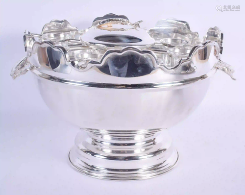 A SILVER PLATED CAVIER SERVING BOWL. 36 cm x 24 cm.