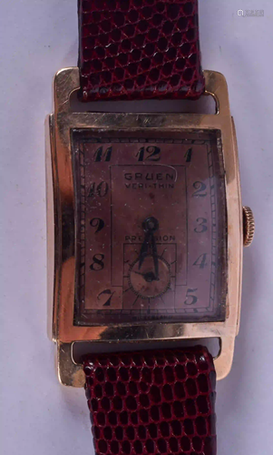 A VINTAGE 14CT GOLD GRUEN WRISTWATCH. 2.25 cm x 3 …