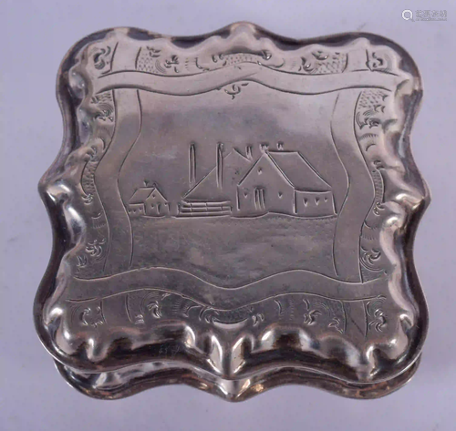 AN ANTIQUE SILVER PATCH BOX. 32 grams. 5.5 cm square.