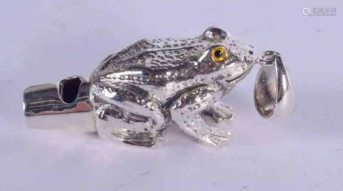 A SILVER FROG WHISTLE. 16 grams. 4.5 cm wide.