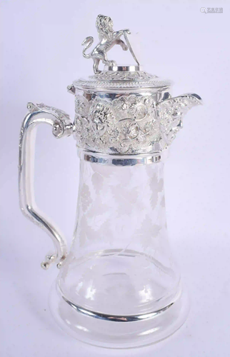 A SILVER PLATED CLARET JUG. 28 cm high.