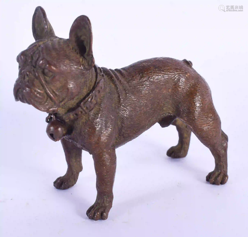 A CONTEMPORARY BRONZE FIGURE OF A DOG. 6 cm x 5 cm.