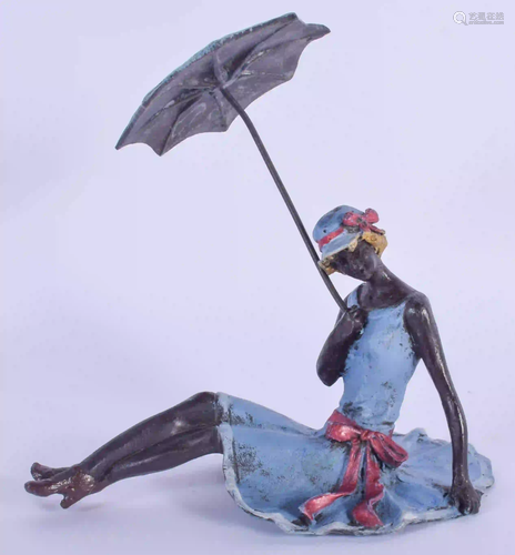 A CONTEMPORARY COLD PAINTED BRONZE GIRL. 11 cm wide.