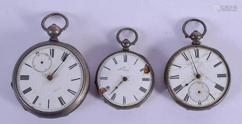 THREE ANTIQUE SILVER POCKET WATCHES. Largest 5 cm