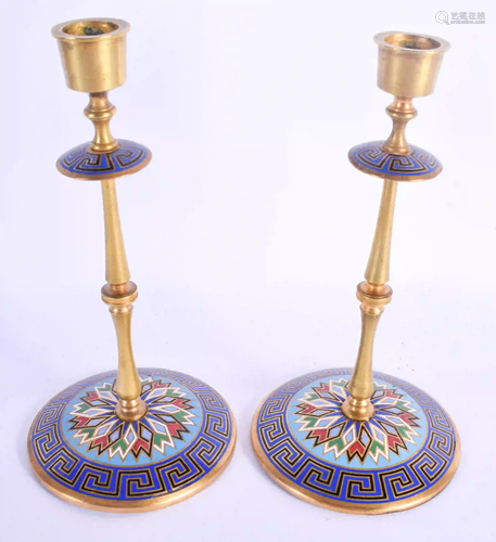 A PAIR OF 19TH CENTURY FRENCH BRASS AND ENAMEL