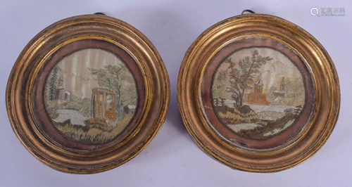 A PAIR OF 18TH CENTURY FRAMED EMBROIDERED SILK