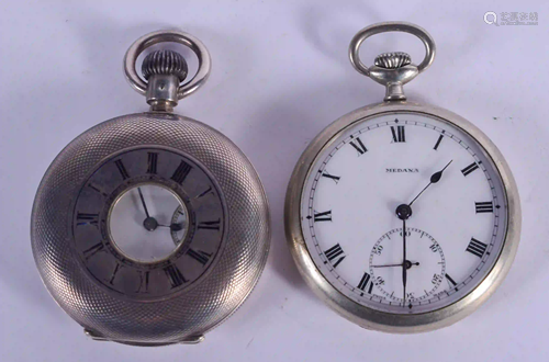 TWO ANTIQUE SILVER POCKET WATCHES. Largest 5 cm