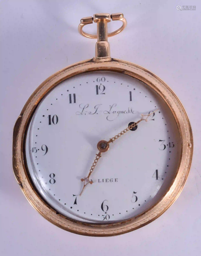 AN ANTIQUE 18CT GOLD A LIEGE REPEATING POCKET WATCH.